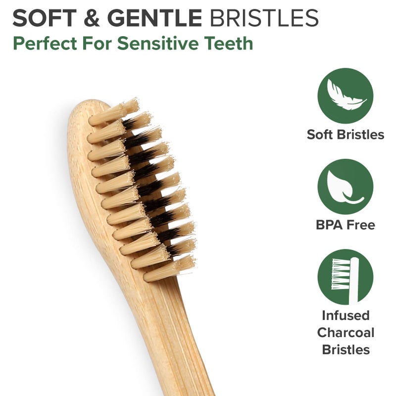 VIVAGO Bamboo Toothbrushes Soft Bristles for Sensitive Teeth 10 Pack - Numbered for Easy Recognition - Eco-Friendly, Natural Wooden Toothbrush - Image 2